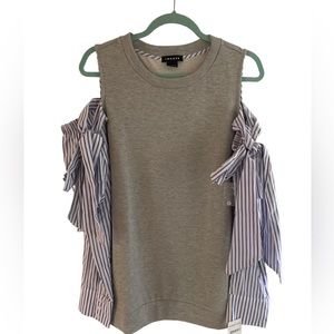 Nordstrom Trouvé Cold Shoulder Sweatshirt Top Grey Blue White Pinstripes NWT Lg